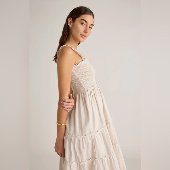 Quince 💯 European Linen White Smocked 👗 Dress - Picture 1 of 9